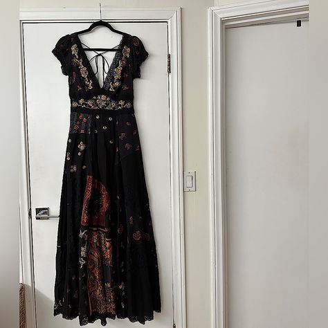 Never Worn, With Tags Attached. This Is A Beautiful, Long, Embroidered, Patchwork Type Dress. The Detail On This Dress Is Exquisite. Free People Embroidered Dress, Witchy Dresses, Whimsigoth Outfits, Librarian Fashion, Dresses By Style, Whimsical Goth, Celestial Dress, Ceremonial Dress, Librarian Style