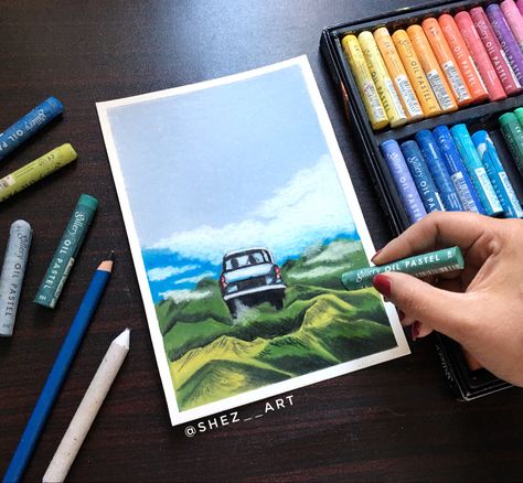 Oil Pastel Harry Potter, Harry Potter Oil Pastel Art, Pastel Painting For Beginners, Harry Potter Flying Car, Pastel Drawing Tutorial, Painting For Beginners Easy, Car Oil, Oil Pastel Paintings, Flying Car