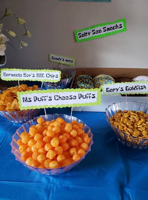 Spongebob Fruit Platter, Spongebob Goodie Bags Ideas, Sponge Bob Food Ideas, Spongebob Snack Ideas, Spongebob Dinner Ideas, Spongebob Party Snack Ideas, Spongebob Themed Food Labels, Spongebob Squarepants Birthday Party Ideas, Sponge Bob 25 Birthday Ideas