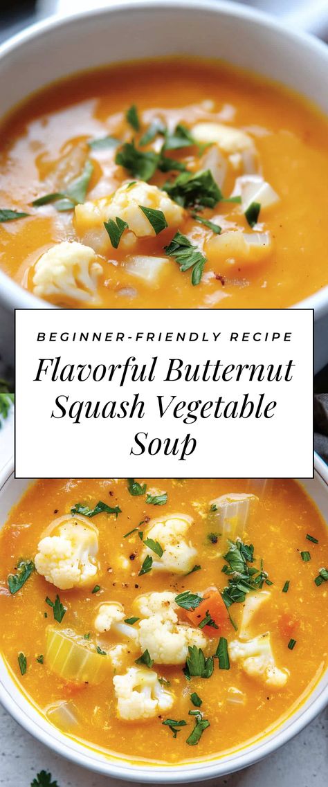 Image for Flavorful Butternut Squash Vegetable Soup Squash Cauliflower Soup, Cauliflower Squash Soup, Keto Butternut Squash Soup, Vegan Sweet Potato Recipes, Soup Veggie, Alternative Food, Cauliflower Vegetable, Winter Squash Recipes, Soup Lovers