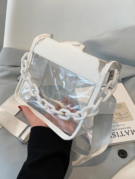 Clear Minimalist Satchel Bag | SHEIN USA Transparent Purse, Bag Minimalist, Polyvinyl Chloride, Word Wrap, Clear Bags, Satchel Bag, Shein Style, Purse Bag, Square Bag