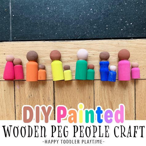 DIY Painted Peg People Craft - HAPPY TODDLER PLAYTIME Painting Peg Dolls Diy, How To Paint Peg Doll Faces, How To Paint Wooden Peg Dolls, Peg Doll Painting Tips, Peg Dolls Bible Characters, Peg People, Wooden Pegs, My Themes, Sensory Play