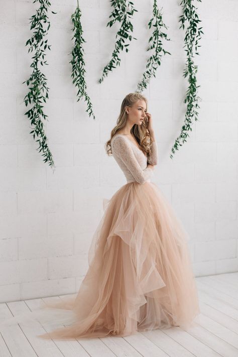 Boho Wedding Dresses Under $1000 Wedding Dress Empire, Wedding Dress Two Piece, Blush Tulle Skirt, Comfortable Wedding Dress, Ombre Wedding Dress, Bridal Bodysuit, Tulle Wedding Skirt, Blush Wedding Dress, Two Piece Wedding Dress