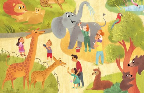 Big Book of First Words on Behance Zoo Drawing, First Words, Ancient Animals, Picture Books Illustration, Childrens Books Illustrations, Book Projects, Animal Cards, Big Book, Moscow Russia