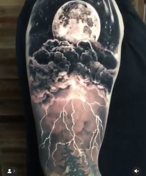 Night Sky Tattoos, Tatuaje Trash Polka, Storm Tattoo, Image Zen, Sky Tattoos, Lightning Tattoo, Nature Tattoo Sleeve, Hip Thigh Tattoos, Men Tattoos Arm Sleeve