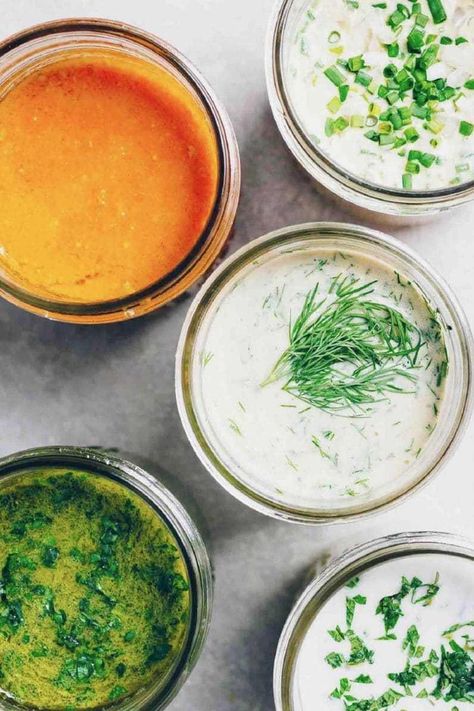 5 Whole30 Salad Dressing Recipes from carrot ginger, to sweet basil, creamy caper-dill, and more! These Whole30 dressings will add so much flavor to meal prep or any Whole30, Paleo, Keto, Vegan, and Gluten-Free salad dressing!#HomemadeSaladDressing #HealthySaladDressing #CreamySaladDressing #VinegretteSaladDressing #EasySaladDressing #AsianSaladDressing #PaleoSaladDressing #Whole30SaladDressing #Whole30Dressing #KetoSaladDressing #IHeartUmami Vinegrette Salad Dressing, Whole30 Salad Dressing, Whole30 Salad, Gluten Free Salad Dressing, Paleo Salad Dressing, Gluten Free Dressing, Low Carb Salad Dressing, Keto Salad Dressing, Grilled Cabbage