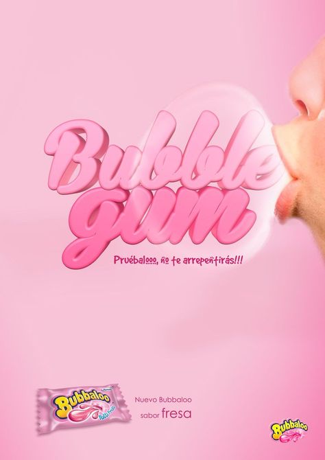 Bubble Gum Graphic Design, Bubble Gum Packaging, Gum Branding, Bubble Gum Wallpaper, Bubble Gum Brands, Bubble Writing Font, Fonts Bubble, Chewing Gum Brands, Buble Gum