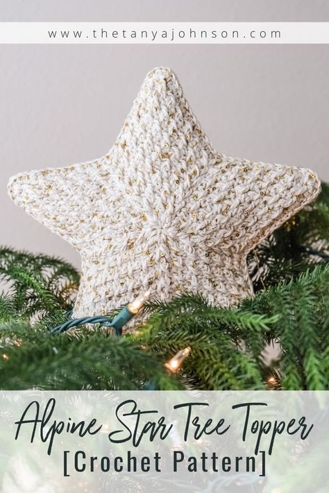 The Alpine Star Tree Topper crochet pattern is a beautiful intricately textured + modern topper for your Christmas tree, but it's more than just a tree topper. Once you understand the construction of the star motif, you can use the size customization notes + any weight yarn to make many different projects with this pattern, including: pillows, a rug, a crib mobile, garland, appliqués, gift tags, ornaments, a wall hanging, coasters, etc. Crocheted Star, Christmas Tree Star Topper, Crochet Christmas Tree, Crochet Tree, Crochet Garland, Crochet Star, Crochet Xmas, Christmas Tree Star, Star Tree