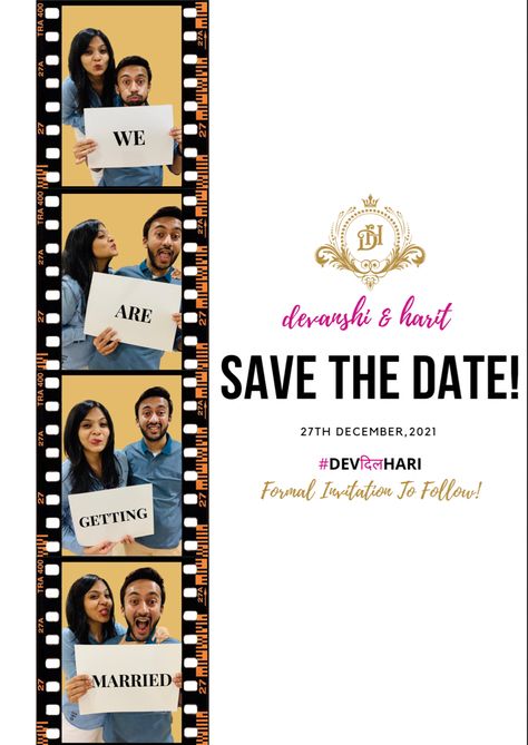 Save the date invite Indian Save The Date Ideas, Sabe The Date, Wedding Illustration Card, Engagement Invite, Save The Date Ideas, Indian Wedding Invitation Card Design, Bollywood Theme, Indian Wedding Invitation Cards, Bollywood Dress