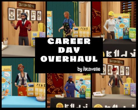 Career Day Overhaul | Patreon Sims 4 Overhaul, Sims 4 Fashion Designer, Fashion Designer Career, Career Aptitude Test, Career Day, Aptitude Test, High School Years, Social Interaction, Sims 4 Mods