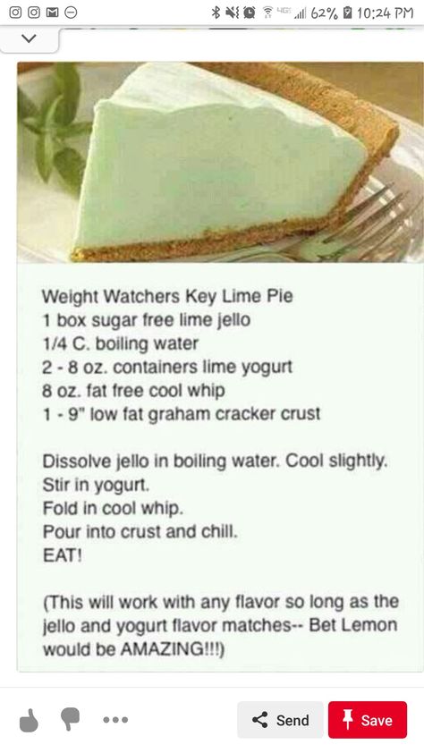 Cool Whip Jello, Lite Yogurt, Jello Pie, Yogurt Pie, Keylime Pie Recipe, Weight Watchers Recipes Desserts, Jello Desserts, Ww Desserts, Weight Watchers Desserts