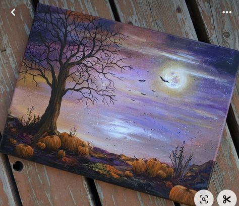 Season Painting, Halloween Canvas Paintings, Fall Canvas Painting, Fall Canvas, Halloween Painting, Wow Art, Autumn Painting, Diy Canvas Art Painting, Beginner Painting