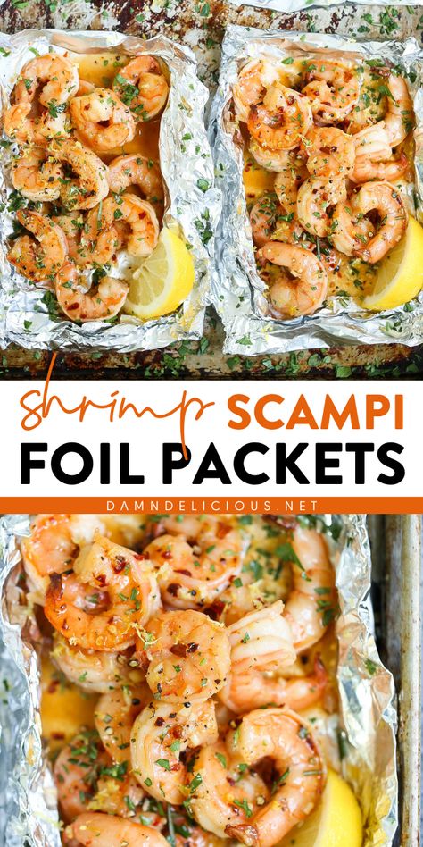 In search of quick and easy meals for tonight? You're going to love these shrimp foil packets! In just 30 minutes, you can have one of the best shrimp scampi recipes without the fuss. Definitely a perfect busy weeknight dinner! Shrimp Scampi Foil Packets, Shrimp Scampi Easy, Recipes Dumplings, Butter White Wine Sauce, Healthy Dinner Party Recipes, Lemon Dinner, Scampi Shrimp, Easy Baked Shrimp, Malaysian Recipes