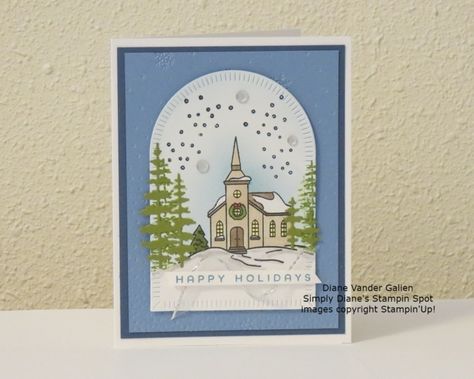 Yuletide Village Stampin Up 2024, Stampin Up Christmas Greetings Thinlits, Su Yuletide Village Cards, Stampin Up Yuletide Village Cards, Yuletide Village Stampin Up Cards, Stampin Up Yuletide Village, Stampinup Yuletide Village, Snowy Wonder Su, Christmas Village Cards Winter Scenes