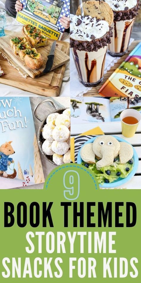 Make and enjoy these book themed snacks for storytime with the kid. Lemon Snowball Cookies, Snack Activities, Book Themed Birthday Party, Class Snacks, Preschool Cooking, Theme Snack, Book Tasting, Themed Snacks, Book Themed Party