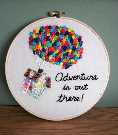 Amazing Movie. @Katy Ryan House Embroidery, Adventure Is Out There, Ribbon Flower, Up House, 자수 디자인, Disney Crafts, Embroidery Hoop Art, Flower Embroidery, Embroidery Inspiration