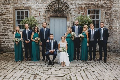 Forest Green Wedding, Wedding Groomsmen Attire, Forest Green Dresses, Bridal Party Outfit, Wedding Party Outfits, Emerald Green Weddings, Green Wedding Colors, Groom And Groomsmen Attire, Teal Wedding