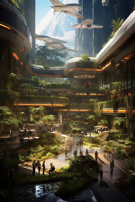 Futuristic City Utopia, Future Earth, Sci Fi Architecture, Sci Fi City, Urban Nature, Alien Planet, Fantasy Forest, Fantasy City, Green City