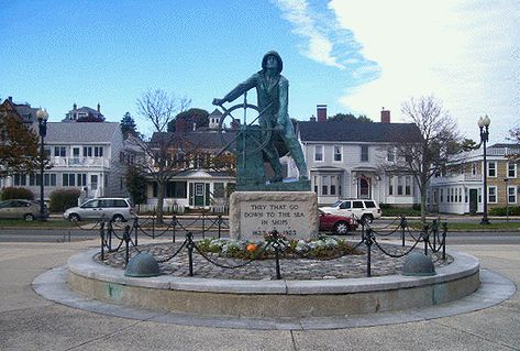 The Fisherman's Memorial, Gloucester, MA.  My Dad and I have gone deep sea fishing out of Glouster several times Fishing Activity, Gloucester Massachusetts, New England Coast, Massachusetts Travel, Harbor Town, East Coast Road Trip, New England States, Scenic Travel, New England Travel