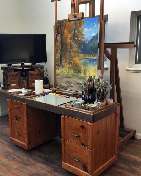 Art Studio At Home Small Spaces, Studio Room Ideas, Painters Studio, Painting Station, Art Shed, Art Studio Space, Art Studio Organization, Art Studio Room, Art Studio Design