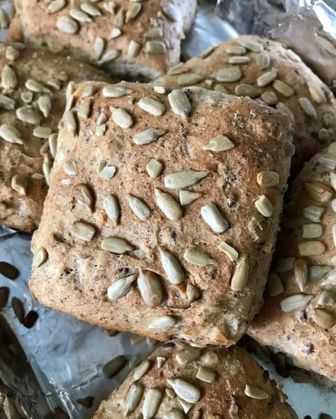 Flax and Sunflower Seed Rolls Recipe - Cookie Madness Whole Grain Sourdough Bread Recipe, Crusty Bread Recipe, Tin Loaf, Flax Meal, Seed Bread, Rye Flour, Sourdough Bread Recipe, Bread Roll, Sunflower Seed