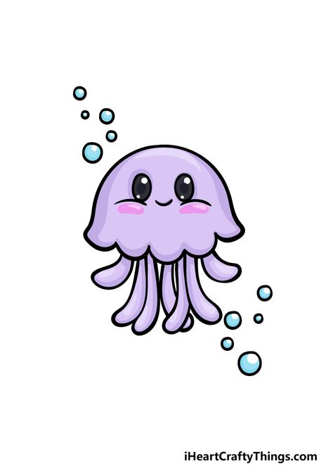 Jellyfish Cute Drawing, Cute Jellyfish Drawing, Ocean Animals Drawing, Draw A Jellyfish, Kawaii Jellyfish, Drawing Jellyfish, Cartoon Jellyfish, Art Jellyfish, Jellyfish Pictures