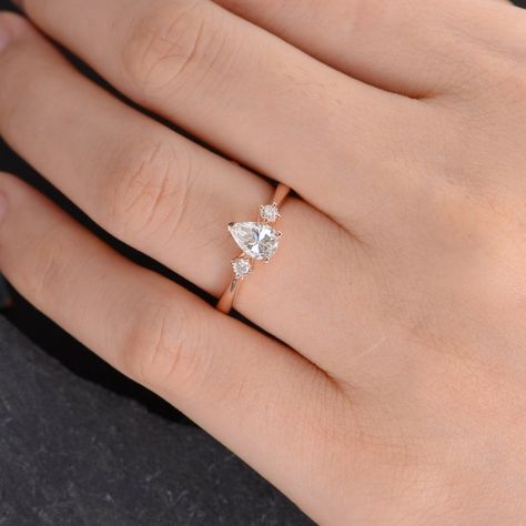 Ready To Ship On Sale 4.75-5.75 US Size Three Stone Moissanite | Etsy Engagement Ring Pear Shaped, Ring Pear Shaped, Promise Rings Vintage, Engagement Ring Pear, Pear Shaped Engagement Rings, Wedding Promises, Moonstone Engagement, Moonstone Engagement Ring, Pear Cut Diamond