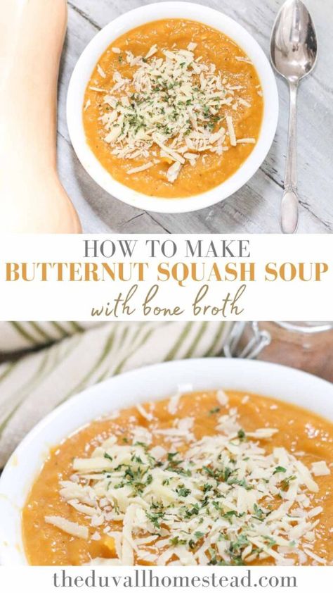 Recipes To Use Bone Broth In, Bone Broth Butternut Squash Soup, Butternut Squash Soup With Cottage Cheese, Bone Broth Dishes, Bone Broth Recipe Dishes, Recipes With Bone Broth, Soup With Bone Broth, Bone Broth Soup Recipes, Nutrition Meals