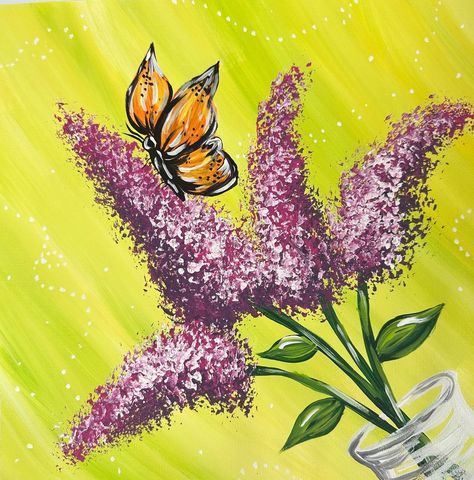 Easy Lilac Painting | Here is an easy spring painting tutorial of lilacs with a bonus butterfly! 🦋 #painting #tutorial #beginner #spring #butterfly #art Beginner Painting... | By Emily Seilhamer Art Spring Painting Tutorial, Butterfly Painting Tutorial, Lilac Paint, Lilac Painting, Butterfly Spring, Leaves Painting, Spring Butterfly, Acrylic Art Projects, Acrylic Painting Flowers