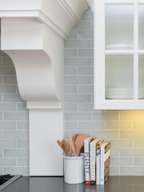 Light Blue Backsplash, Blue Subway Tile, Grey Subway Tiles, Subway Tile Backsplash Kitchen, White Kitchen Backsplash, Grey Backsplash, Blue Backsplash, Subway Tile Kitchen, Subway Tiles