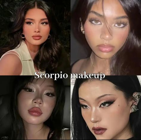 Scorpio Eye Makeup, Dressing Like Your Venus Sign Scorpio, Scorpio Moon Aesthetic Outfit, Moon In Scorpio Aesthetic, Scorpion Hairstyle, Scorpio Venus Aesthetic Outfits, Lilith In Scorpio Outfits, Scorpio Makeup Aesthetic, Scorpio Venus Makeup