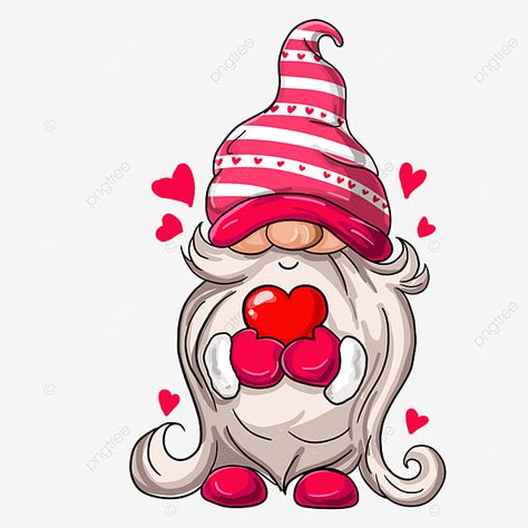 Rose In Hand, Gnome Valentine, Valentine's Day Illustration, Gnome Pictures, Heart Clipart, Valentine Gnome, Red Valentine, Heart Png, Valentines Day Background