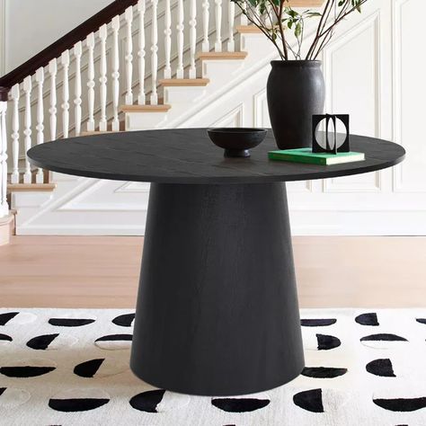 George Oliver Halford 46" Fixed Pedestal Dining Table & Reviews | Wayfair Pedestal Dining Table Wood, Round Concrete Dining Table, Black Round Table, Black Round Dining Table, Round Pedestal Dining, Round Pedestal Dining Table, Round Dining Table Sets, Concrete Dining Table, Round Table Top