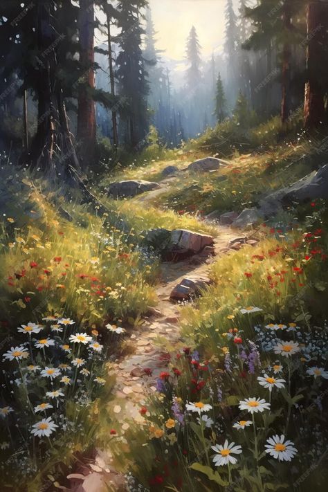 Oil Painting Scenery, Forest Morning, Prismacolor Art, Woods Forest, Abstract Flower Art, Beautiful Art Pictures, Amazing Paintings, Landscape Art Painting, Outdoor Paint