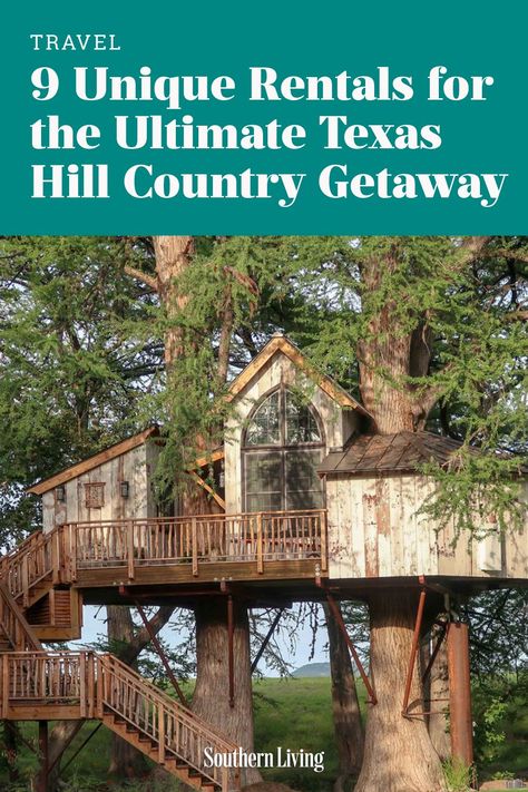 You'll have to give up reliable cell service to find this bed-and-breakfast of luxury treehouses in Utopia, Texas, which is conveniently located between two state parks, Garner State Park and Lost Maples State Natural Area. #travel #texastravelguide #vacationguide #texas #texashillcountry #southernliving Woodlands Texas Things To Do, Lost Maples State Park, Utopia Texas, Cleburne State Park Texas, Garner State Park Texas, Glamping Texas Hill Country, Bastrop State Park, Cabins In Texas, Garner State Park