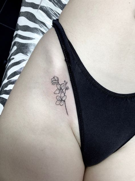 Small Groin Tattoos For Women, Rose Chest Tattoo, Pelvic Tattoos, Scroll Tattoos, Matching Tattoo, Makeup Tattoos, Time Tattoos, Chest Tattoo, Rose Tattoo