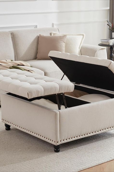 Huge Ottoman Coffee Tables, Ottoman Coffee Table With Storage, Coffee Table Ottoman With Storage, Upholstered Coffee Table Ottoman, Upholstered Coffee Table, Large Storage Ottoman, Upholstered Coffee Tables, Living Room Beige, Storage Ottoman Coffee Table