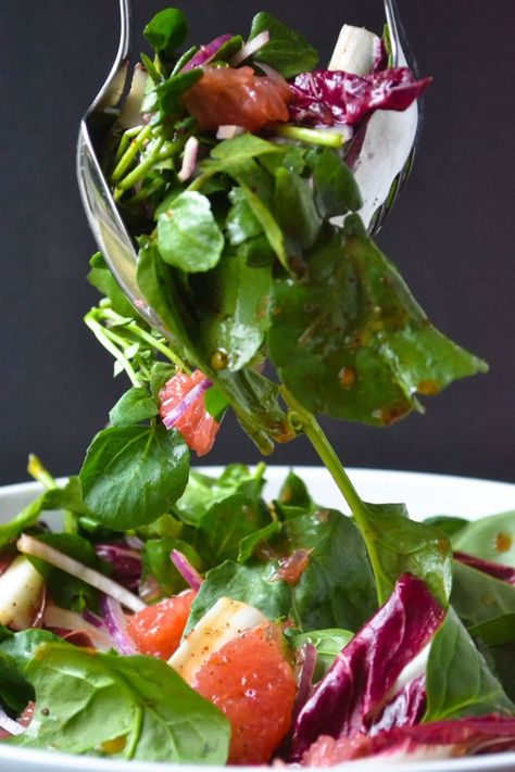 This unique Pink Grapefruit and Watercress Salad is delicious and packed with nutrition. #salad #ottolenghi #watercress #salad #healthy #grapefruit #wintersalad #sidedish #easy #recipe Salad Ottolenghi, Watercress Recipes, Yotam Ottolenghi Recipes, Grapefruit Recipes, The View From Great Island, Ottolenghi Recipes, Red Onion Salad, Watercress Salad, Basil Sauce