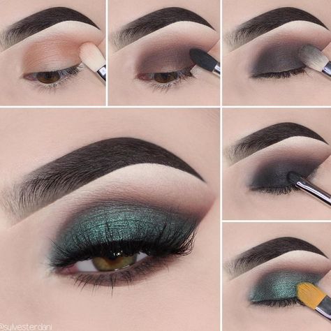 Smokey Eyes Tutorial, Green Eye Makeup, Green Smokey Eye, Makeup Tutorial Foundation, Make Up Tutorials, Smokey Eye Tutorial, Eye Makeup Techniques, Eye Makeup Pictures, Eye Makeup Steps