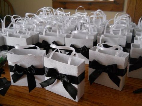 Elegant Black and White Reception | Elegant black and white wedding party favor gift bags by steppnout, $1 ... Black And White Wedding Party, Festa All Black, White Wedding Party, Elegant Black And White Wedding, White Wedding Favors, Black And White Party, Black And White Wedding Theme, Black White Parties, White Wedding Theme