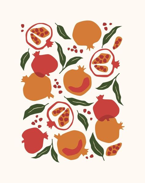 Art print. Abstract pomegranate. Maroon Art Aesthetic, Abstract Pomegranate, Pomegranate Illustration, Pomegranate Vector, Pomegranate Leaves, Pomegranate Print, Pomegranate Art, Fruit Art Print, Vector Animation