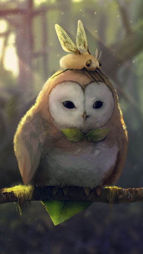 Cute Owl Drawing, Cute Owls Wallpaper, Owl Wallpaper, Owl Illustration, Owls Drawing, Cute Fantasy Creatures, Cat Air, Fantasy Creatures Art, Mythical Creatures Art