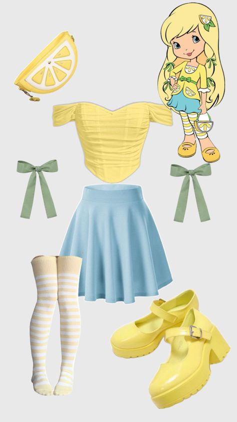 Lemon Meringue Costume Ideas, Lemon Meringue Costume, Costume Ideas Simple, Halloween Strawberry, Strawberry Shortcake Outfits, Cake Costume, Strawberry Shortcake Costume, Halloween Duo, Halloween Duos