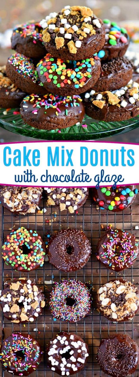 Cake Mix Donuts Recipe, Dessert Ad, Cake Mix Donuts, Donuts Chocolate, Brunch Dessert, Mom On Timeout, Cake Mix Desserts, Cakes To Make, Homemade Donuts