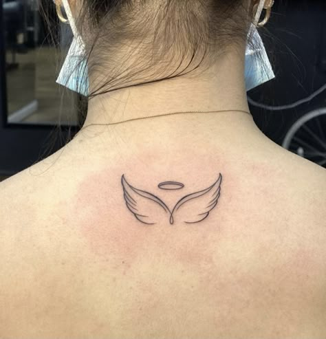 Angle Wing Tattoos, Tattoos Simplistic, Angle Tattoo, Alas Tattoo, Font Tato, 42 Tattoo, Tato Minimal, Tattoo Spots, Sharpie Tattoos