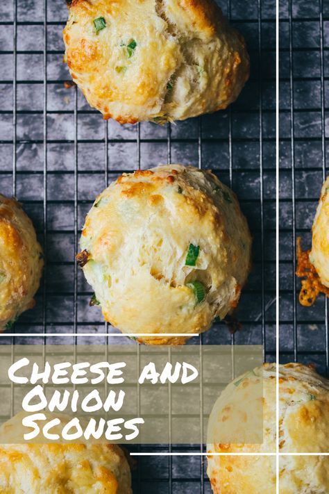 Craving for a savoury snack? Try our enticing cheese and onion scones. Made with simple ingredients, these fluffy scones are the perfect nibble. The cheese's rich flavour and the sweetness of onions make these scones a go-to comfort food. Start baking now! Cheese And Onion Scones, Onion Scones, Fluffy Scones, Scones Easy, Cheese Scones, Homemade Cheese, Food Favorites, Savory Breakfast, Grated Cheese