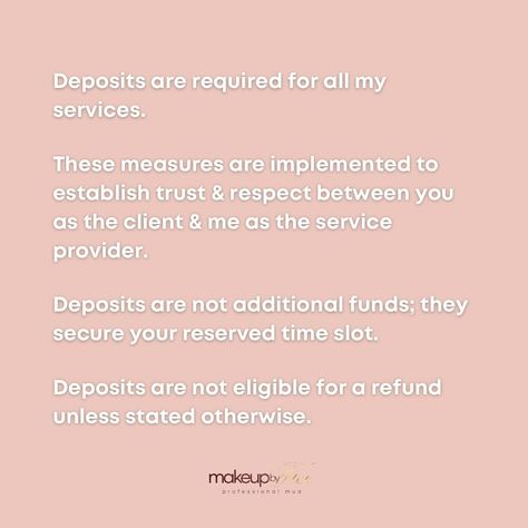 Deposits: The Beauty Industry’s Best-Kept Secret! In the beauty industry, deposits refer to the initial payment made by a client to secure an appointment or booking with a stylist, salon, or spa. But why are they so important? Deposits demonstrate a commitment to your appointment, ensuring that both you & your service provider are invested in your beauty experience. They help reduce no-shows & last-minute cancellations, allowing businesses to manage their time & resources more efficiently. ... No Call No Show Appointment, How To Book An Appointment, Deposit Required To Book Appointment, Hairstylist Quotes, Aesthetic Business, Appointment Calendar, Hair Appointment, Beauty Parlor, But Why