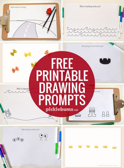 Free Printable Drawing prompts - feasy access to all our free printable drawing prompts here Preschool Journals, Drawing Prompts, Art Worksheets, Drawing Activities, Easy Art Projects, Drawing Prompt, Homeschool Art, Art Classroom, Elementary Art