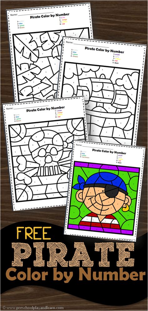 FREE Pirate Color by Number - super cute preschool worksheets to help perschoolers and kindergarten age kids practice number recognition with numbers 1-10 with color by number worksheets #colorbynumber #piratetheme #preschool Pirate Activities For School Age, Pirate Day Activities Kindergarten, Pirate Worksheets Free Printable, Pirate Day Activities For Kids, Pirates Activities For Kids, Pirate Maths Activities, Pirates Activities, Construction Theme Preschool, Pirate Printables