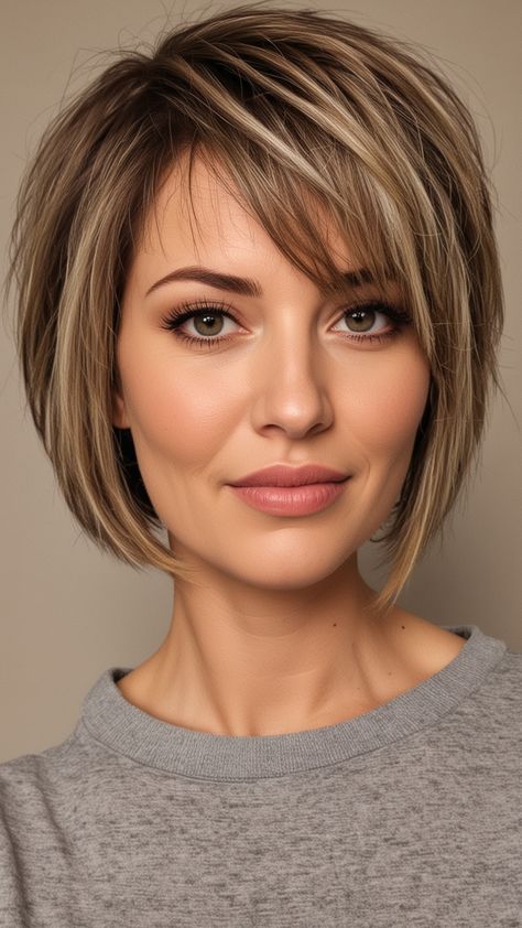 Platinum Blonde Highlights On Dark Hair Brown Medium Lengths, Slightly Stacked Bob, Bangs With Bob, Short Cuts For Fine Hair, Hot Mom Haircut, Womens Bob Hairstyles, Razor Cut Bob, Fine Hair Cuts, Latest Bob Hairstyles